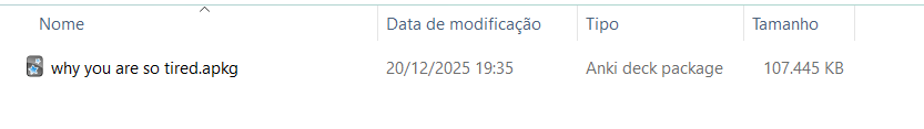 Arquivo .apkg extraído na pasta