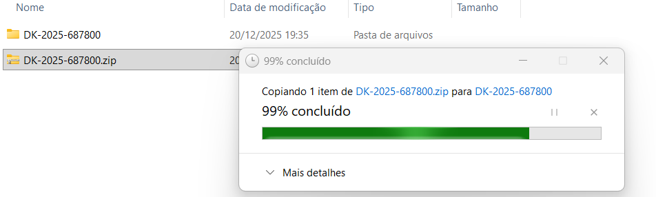 Arquivo .zip na pasta Downloads
